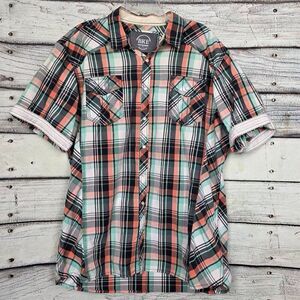 BKE Athletic Fit Plaid Shirt Short Sleeve Medium